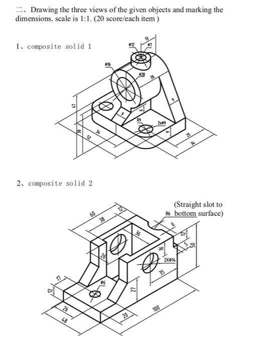 Solved - Drawing the three views of the given objects and | Chegg.com