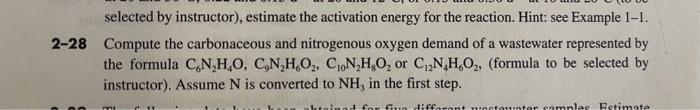 Solved -28 Compute the carbonaceous and nitrogenous oxygen | Chegg.com