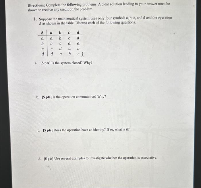 Solved Directions: Complete The Following Problems. A Clear | Chegg.com