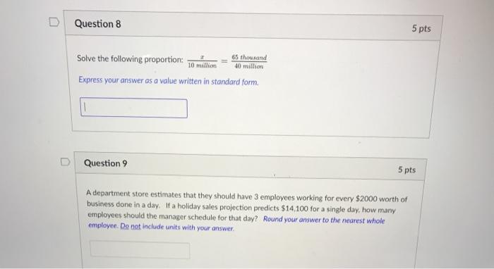 Solved D Question 8 5 pts Solve the following proportion: 65 | Chegg.com
