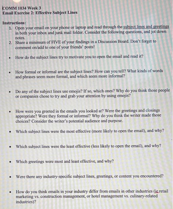 Email Exercise 2: Effective Subject | Chegg.com