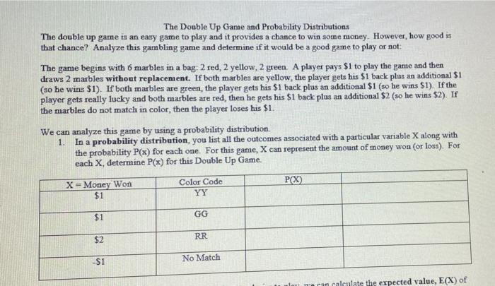 Solved The Double Up Game and Probability Distributions The | Chegg.com
