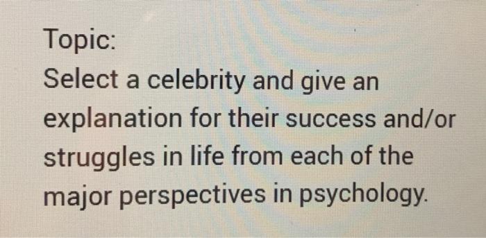 Solved Topic: Select a celebrity and give an explanation for | Chegg.com
