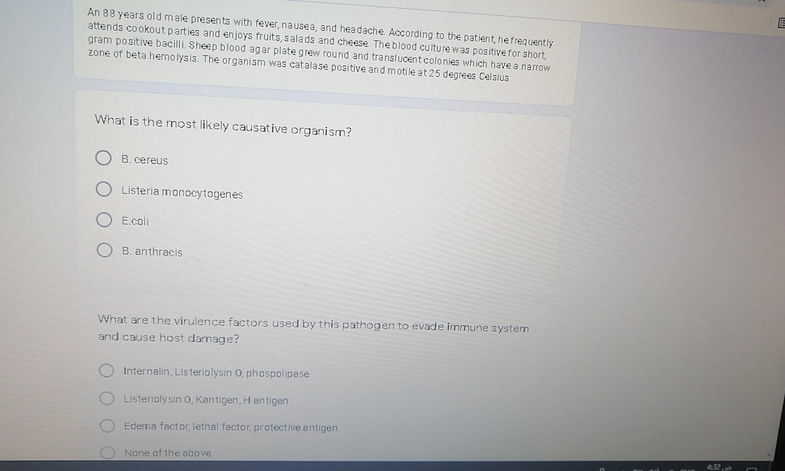 Solved An 88 years old male presents with fever, nausea, and | Chegg.com