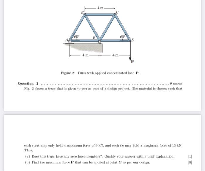 Solved Figure 2 Truss with applied concentrated load P.