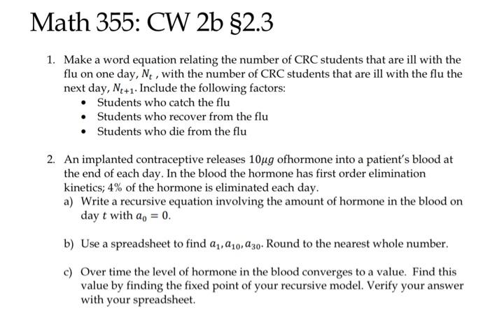 Solved Math 355: CW 2b 82.3 1. Make a word equation relating | Chegg.com