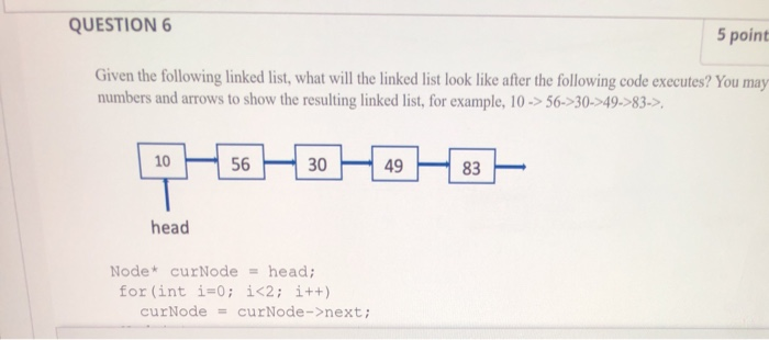 Solved QUESTION 6 5 point Given the following linked list, | Chegg.com
