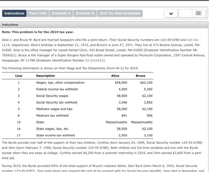 Solved Instructions Form 1040 Schedule A Schedule B 2019 Tax | Chegg.com