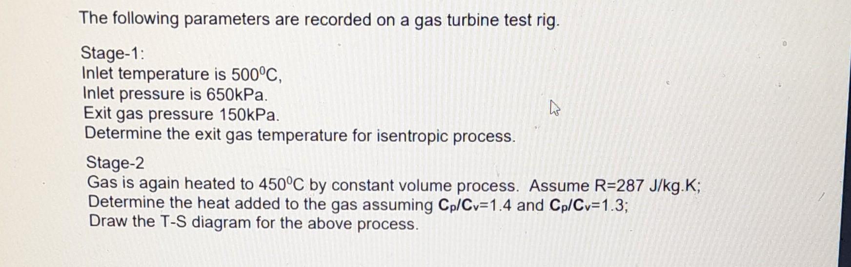 Solved The following parameters are recorded on a gas | Chegg.com