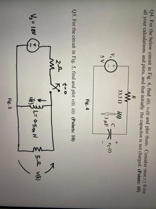 Solved Q4. For the below circuit in Fig. 4, find it), vct) | Chegg.com