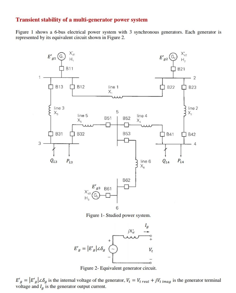 Transient stability of a multi-generator power system | Chegg.com