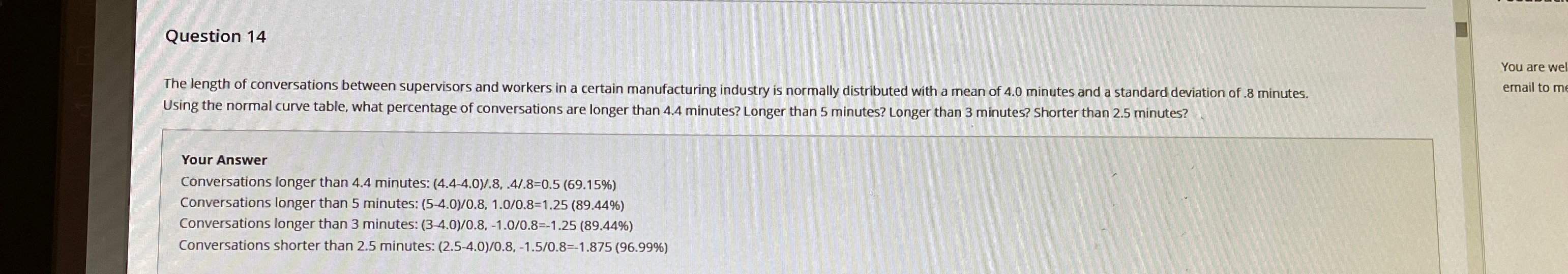 Solved Question 14The length of conversations between | Chegg.com