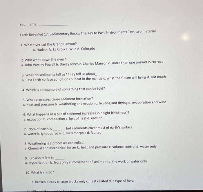 Solved Your name Earth Revealed 17. Sedimentary Rocks: The | Chegg.com