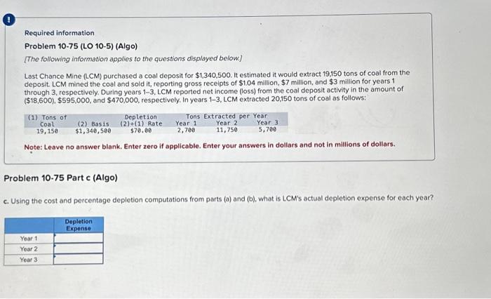 Solved Required Information Problem 10-75 (LO 10-5) (Algo) | Chegg.com