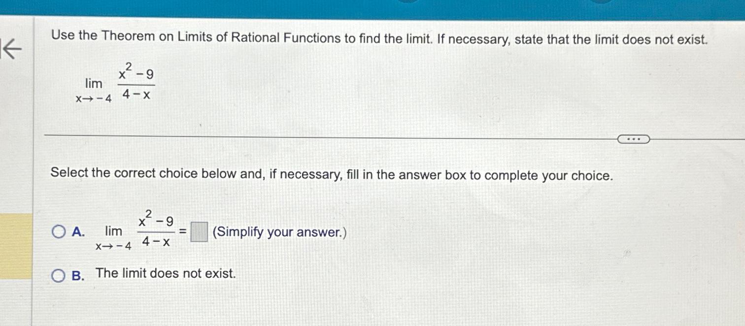 Solved Use the Theorem on Limits of Rational Functions to | Chegg.com