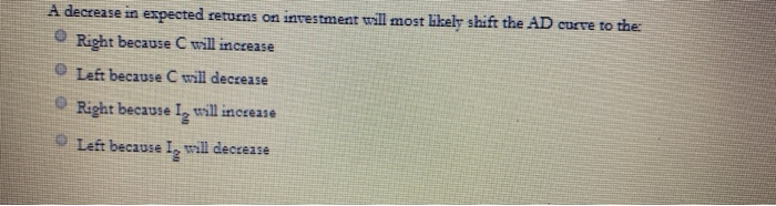 Solved A decrease in expected returns on investment will | Chegg.com