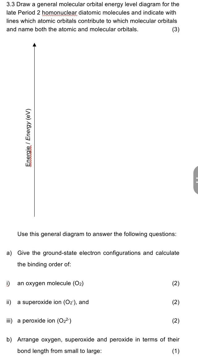 Solved 3.3 Draw a general molecular orbital energy level | Chegg.com