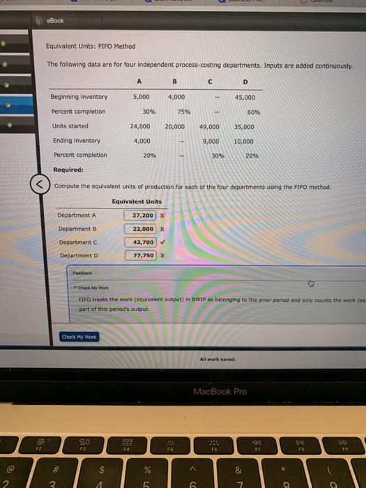 Solved eBook Equivalent Units: FIFO Method The following | Chegg.com