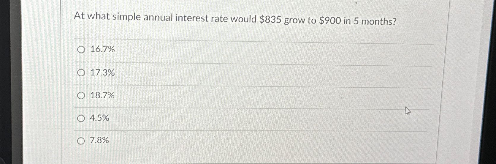 Solved at what simple annual interest rate would 835 grow chegg