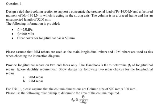 Question 1 Design a tied short column section to | Chegg.com