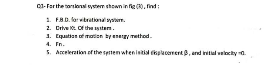 Solved Q3- For the torsional system shown in fig (3), find: | Chegg.com