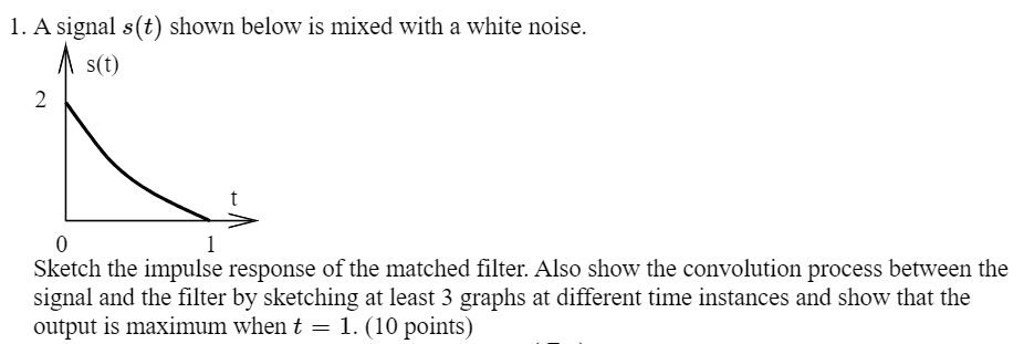 Solved A signal s(t) ﻿shown below is mixed with a white | Chegg.com