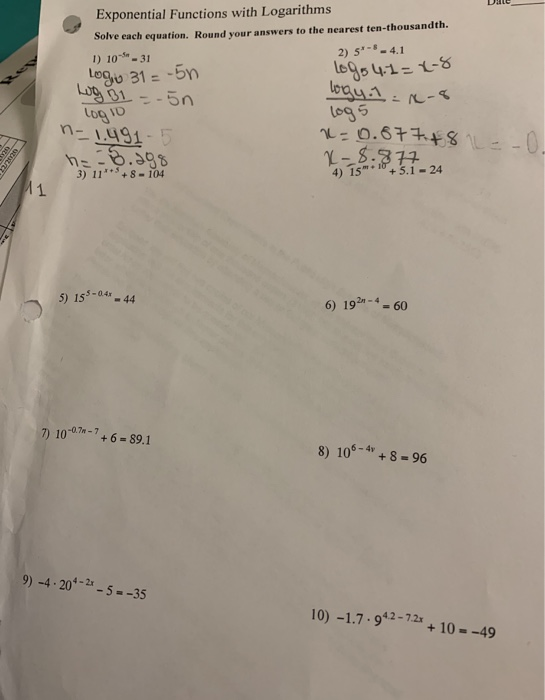 Solved Exponential Functions with Logarithms Solve each | Chegg.com
