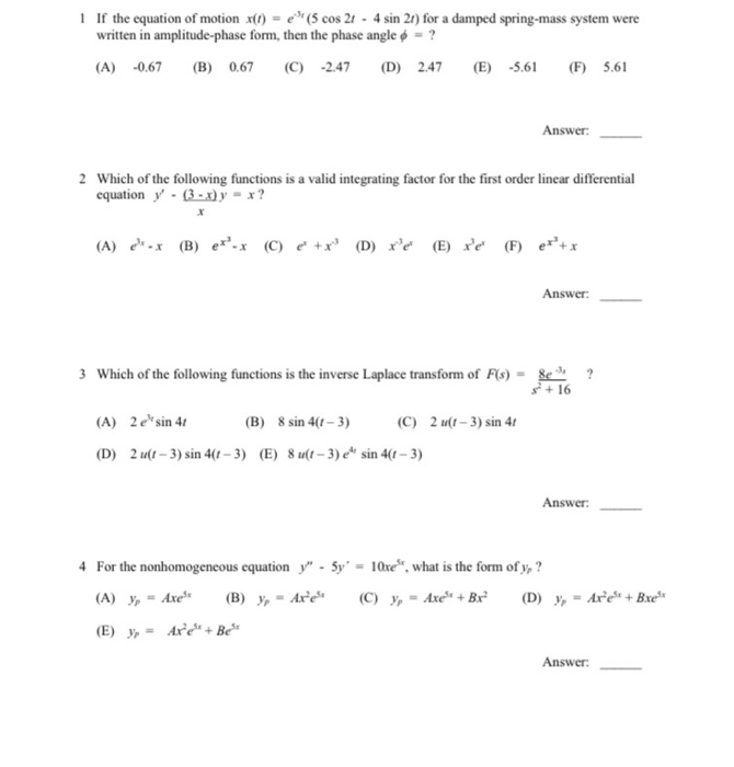 Solved 1 If the equation of motion x(i) = (5 cos 21 - 4 sin | Chegg.com