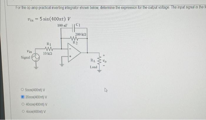 Solved For the op amp practical inverting integrator shown | Chegg.com