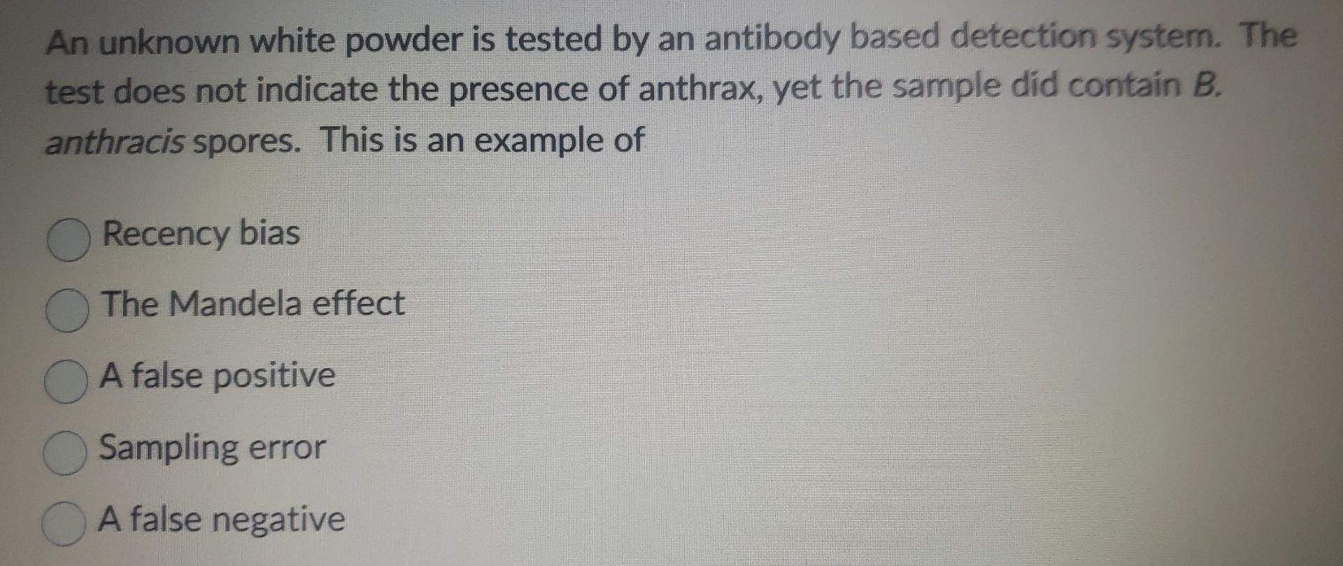 Solved An unknown white powder is tested by an antibody