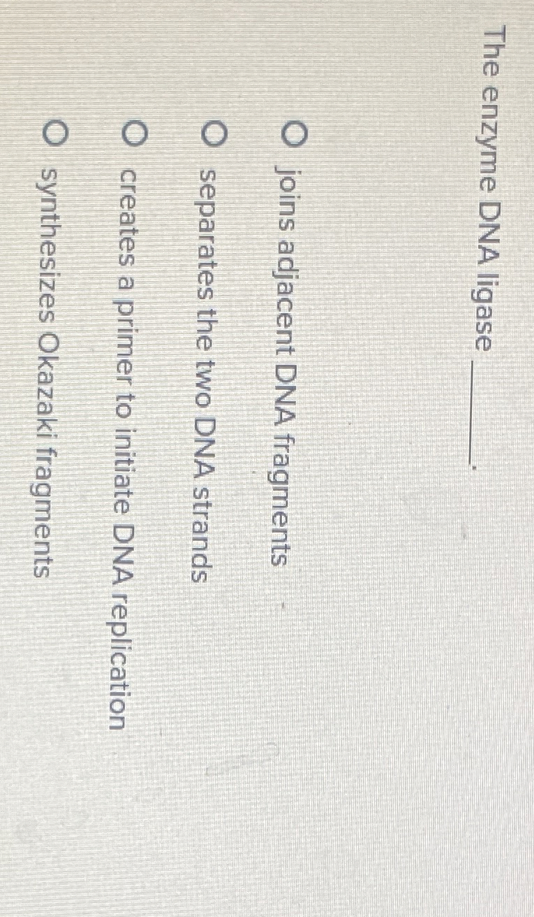 Solved The enzyme DNA ligasejoins adjacent DNA
