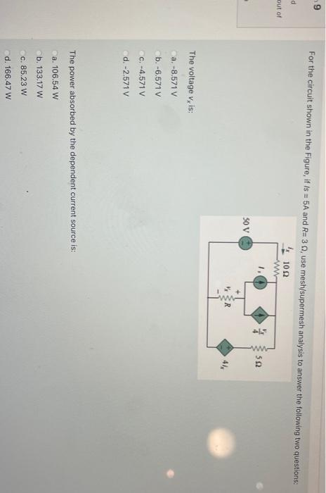 Solved 9 For the circuit shown in the figure, if Is = 5A and | Chegg.com