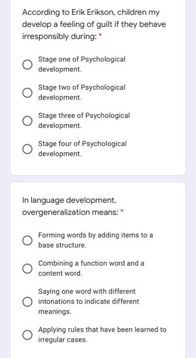 Solved According To Erik Erikson Children My Develop A Chegg Com
