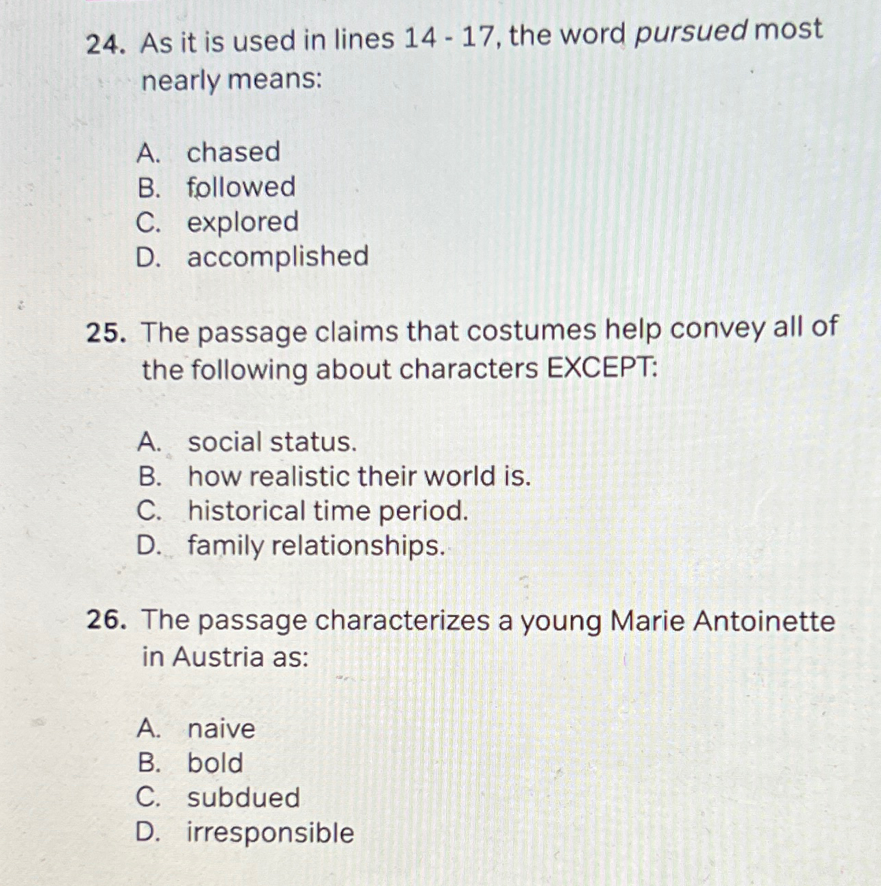 Solved As it is used in lines 1417, ﻿the word pursued most