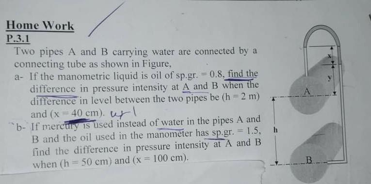 Solved Home Work P.3.1 Two Pipes A And B Carrying Water Are | Chegg.com