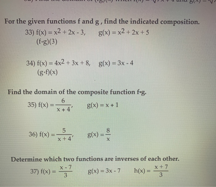 Solved For The Given Functions F And G Find The Indicate Chegg Com