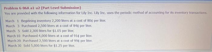 Solved Problem 6-06A Al-a2 (Part Level Submission) You Are | Chegg.com