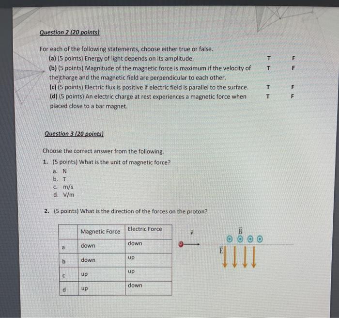 Solved Question 2 (20 points) T T For each of the following | Chegg.com