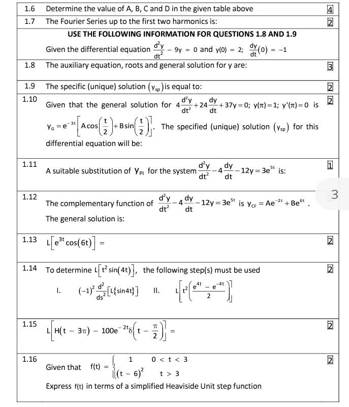 Solved 4 2 1.6 Determine the value of A, B, C and D in the | Chegg.com