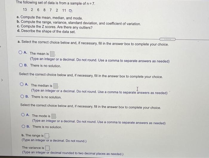 Solved The Following Set Of Data Is From A Sample Of N = 7. | Chegg.com