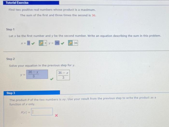 Solved Tutorial Exercise Find Two Positive Real Numbers Chegg