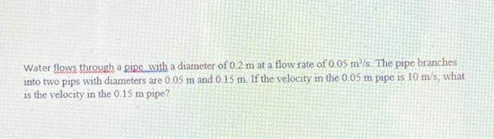 Solved Water flows through a pipe with a diameter of 0.2 m | Chegg.com