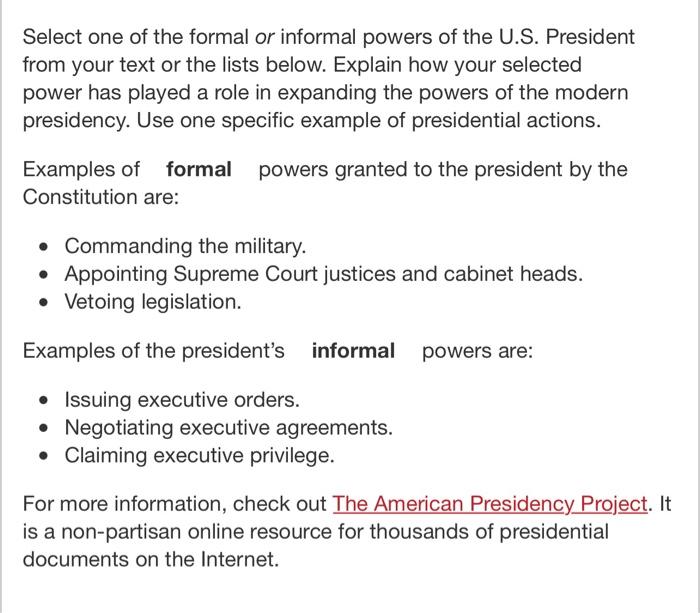 formal and informal powers of the president