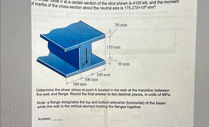 Solved Determine the shear stress at point A located in the | Chegg.com