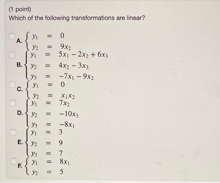 Solved (1 point) Which of the following transformations are | Chegg.com