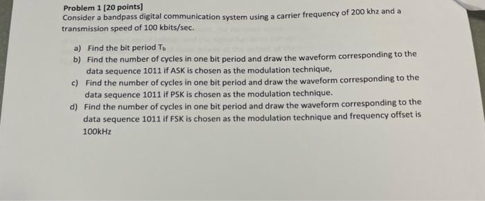 Solved Problem 1 [ 20 points] Consider a bandpass digital | Chegg.com