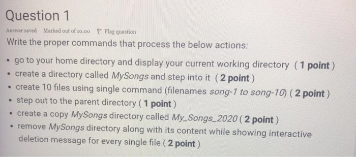Solved Question 1 Answer saved Marked out of 10.00 P Flag | Chegg.com