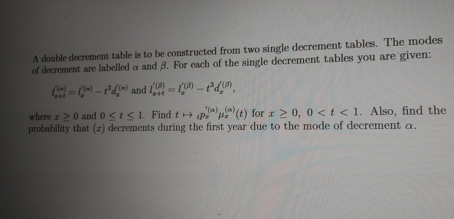 A double decrement table is to be constructed from | Chegg.com