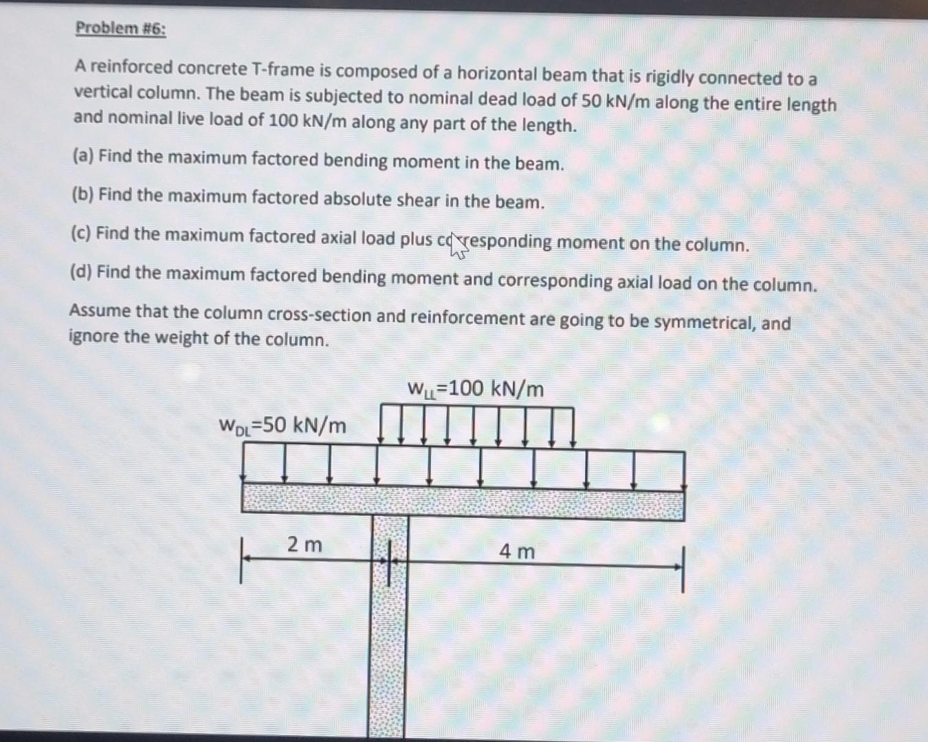 Solved A reinforced concrete T-frame is composed of a | Chegg.com