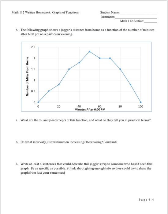 Solved Math 112 Written Homework: Graphs of Functions | Chegg.com